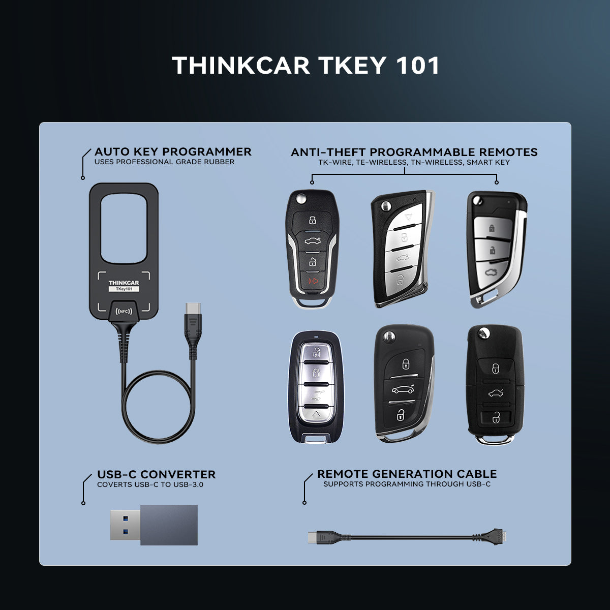 THINKCAR TKEY101 - Universal Car Key Programmer with 6 Remote Keys