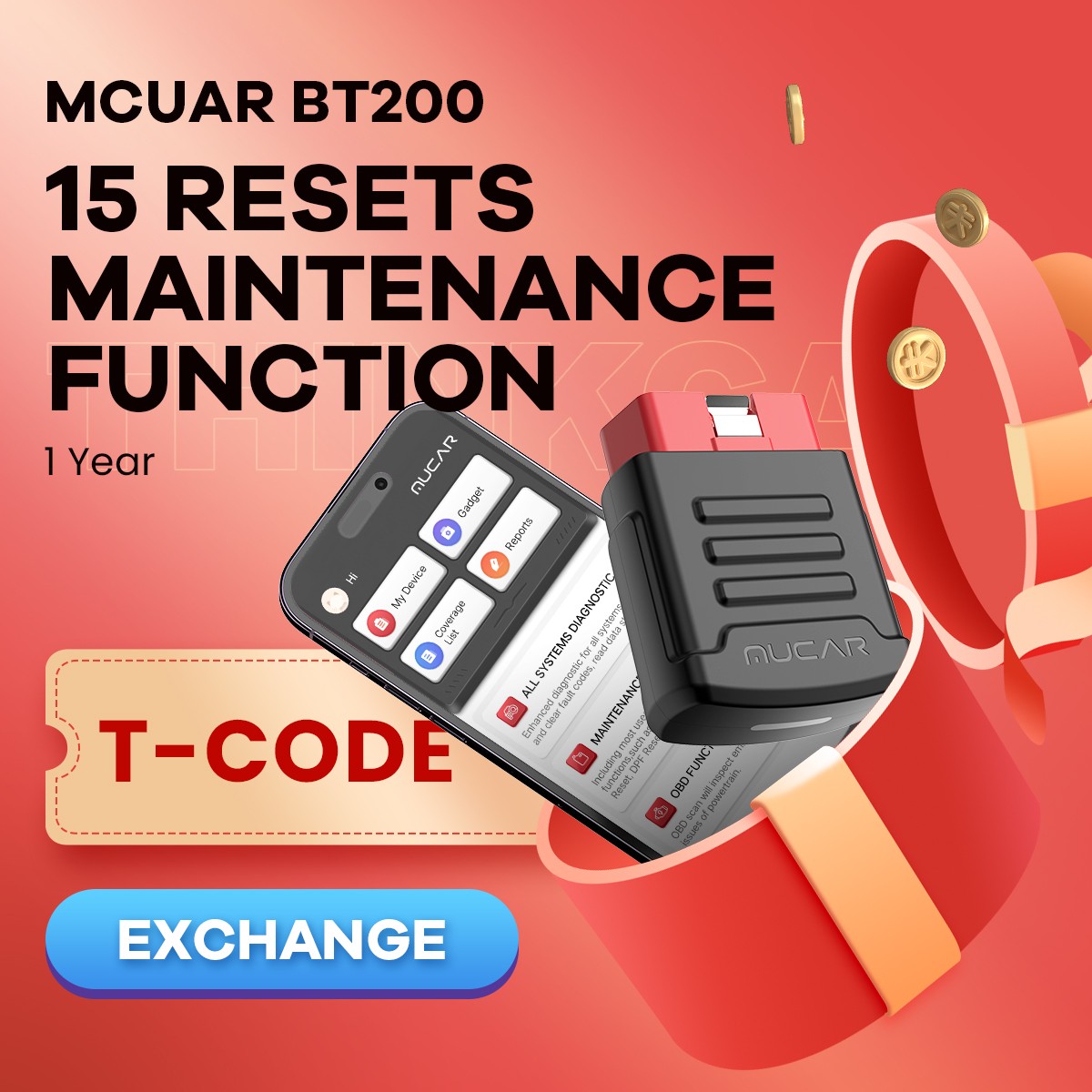 MUCAR BT200 T-CODE 15 Resets Maintenance Function 1 YEAR FREE