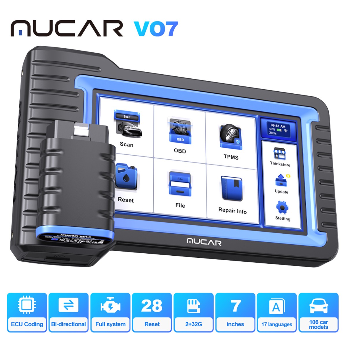 Nucar Scanner MUCAR VO7 Bidirectional Scan Tool, 2024 Full Systems OBD2 Scanner ...